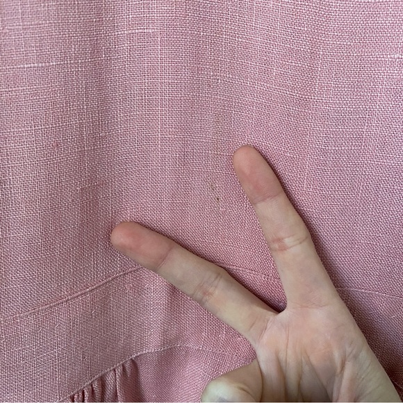 Vintage 50s pink linen short sleeve dress floral flower embroidery detail XS S - Picture 13 of 16